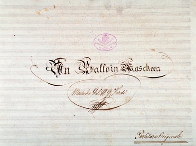 Titelside på første udgave af partitur af Un ballo in maschera, opera af Giuseppe Verdi af Anonymous Anonymous