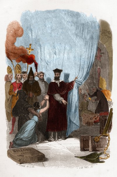 Tomas de Torquemada (1420-1498), dominikansk munkeorganisator af inkvisitionen i Spanien. Farvestik fra det 19. århundrede. Illustration i "" Mysteres of the Inquisition and Other Secretive Societies of Spain"" Af Victor de Fereal, Suberwick, Manuel Galo af Anonymous Anonymous