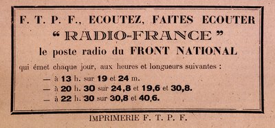 Traktat af FFI-FTPF, der kalder for at lytte til Radio France, "" Front Nationals radiostation"" af Anonymous Anonymous