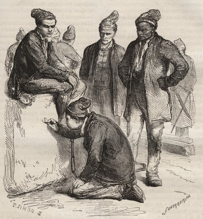Typer af gallerier fra Brest Bagne i det 19. århundrede. Indgravering i "Fangernes historie fra deres skabelse til i dag"" (1877) af Pierre Zaccone (1817-1895) (Colonia Penale - Straffekoloni). Privat samling. af Anonymous Anonymous