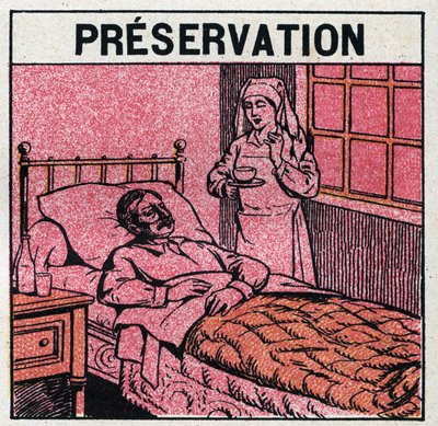 Ultraviolette stråler: For at undgå ar forårsaget af kopper bør patienter behandles i værelser eller kun gå ind i rødt lys, fri for ultraviolette stråler. Anonym illustration fra 1925. Privat samling. af Anonymous Anonymous