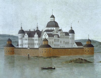 Udsigt over Kalmar med Kalmar Slot, Sverige ... (akvarel) af Anonymous Anonymous