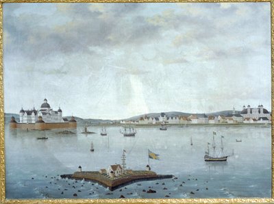 Udsigt over Kalmar med Kalmar Slot, Sverige ... (akvarel) af Anonymous Anonymous