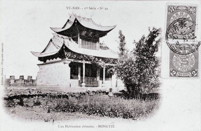 Udsigt over en kinesisk bolig i Mong Tse i Yunnan-regionen i Kina Fotografi fra begyndelsen af det 20. århundrede - Privat samling af Anonymous Anonymous
