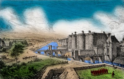 Udsigt over Bastillen med dens omgivende mure under kong Charles V den Vise (1338-1380), gravering, privat samling af Anonymous Anonymous