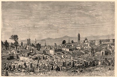 Udsigt over byen Erzurum (Erzurum) i Armenien (nu Tyrkiet). Indgravering i "The Catholic Missions in the XIXth Century"" af Louis-Eugene (Louis Eugene) Louvet. privat samling. af Anonymous Anonymous