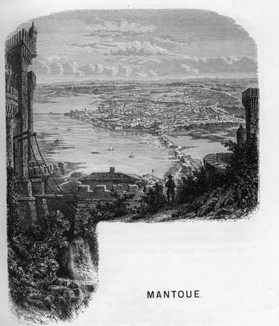 Udsigt over byen Mantua (Mantova), Italien. gravering af 1859 i "" gallerierne i Europa - Italien"" af armengaud. Privat samling. af Anonymous Anonymous