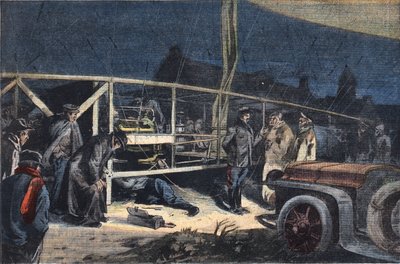 Ville de paris luftskib havari i Valmy. Gravering fra avisen "" Le Peute Parisien"", 2/02/1908. Privat samling. af Anonymous Anonymous