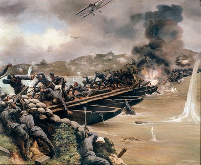 WWI: Battle of the Piave River eller Battle of the Solstice eller Battle of Middle June, juni 1918 (maleri) af Anonymous Anonymous