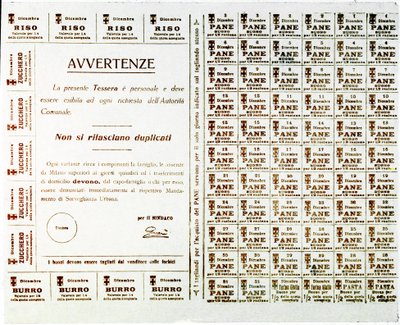 WWI: rationeringsbilletter til brød, smør, sukker og ris (tryk, ca. 1914-1918) af Anonymous Anonymous