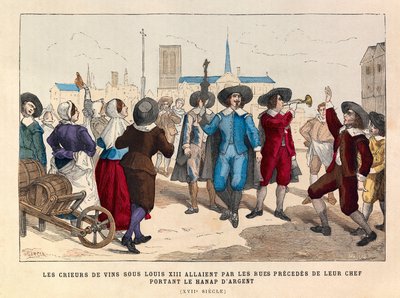 Vinskrigere i Paris under Ludvig XIII gik gennem gaderne forud for deres kok iført Silver Hanap i det 17. århundrede - Vinsælgere passerede gaderne bag deres leder og bar sølvbægeret, Ludvig XIII