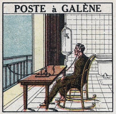 Trådløs telefoni: radiosæt i galene. Anonym illustration af 1925. Privat samling. af Anonymous Anonymous