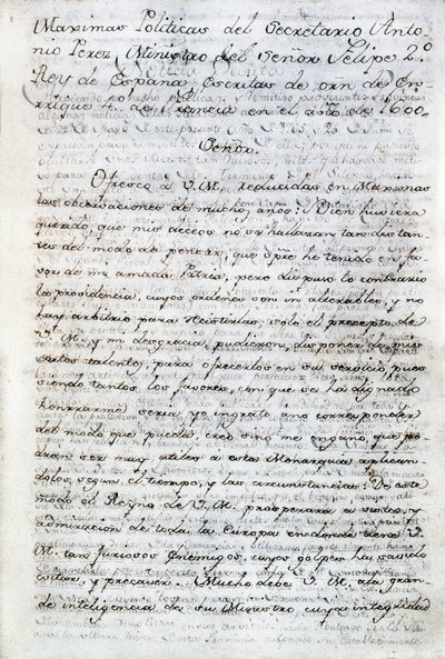 Politiske skrifter af Antonio Perez (1540-1611). spansk politisk sekretær for kong Filip II af Spanien. Ecuador, Quito. Politisk bibliotek i Ecuador af Aurelio Espinosa af Anonymous Anonymous