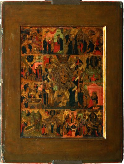 The Glorification of the Virgin Akathist Hymne to the Allerhelligste Theotokos, tidligt i det 17. af Anonymous Russian icon painter