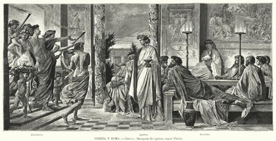 Banket i Agathon, det antikke Grækenland, ifølge Platon (litho) af Anselm Feuerbach