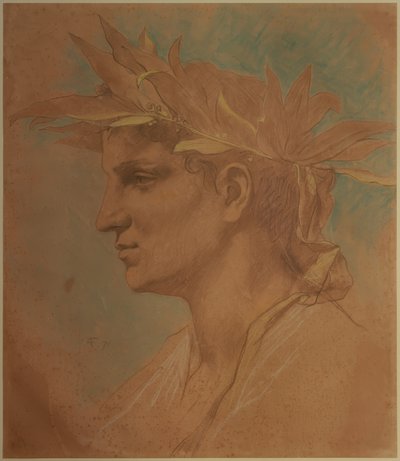 Mandshoved beklædt med laurbær af Anselm Feuerbach