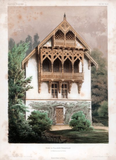Gavl på en beboelsesbygning, Schonhausen, nær Berlin, Tyskland, c1850 af Anst von W Loeillot