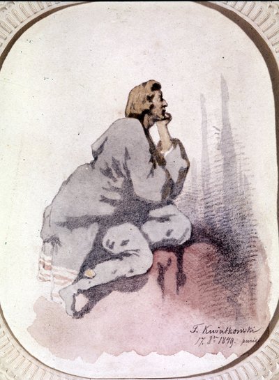 Portræt af Frederic Chopin (1810-1849), polsk komponist. Akvarel af Kwiatkowski. af Antar Teofil Kwiatowski
