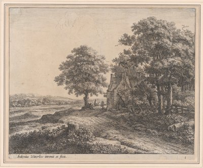 Et stort lindetræ før en kro, 1600-tallet. af Anthonie Waterloo