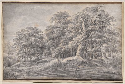 Et spor på kanten af en skov med en bonde, der bærer får af Anthonie Waterloo