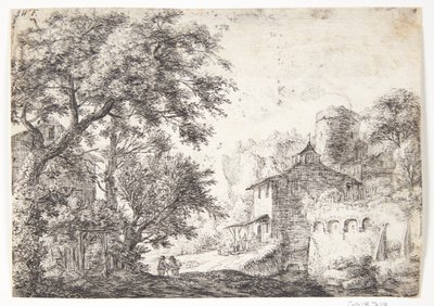 Bymur med et herberg af Anthonie Waterloo