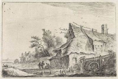 Udsigt til landsbyen med en vandmølle Landskaber med bygninger (serietitel) af Anthonie Waterloo