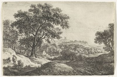 Bakket landskab med en landsby Landskaber (serietitel) af Anthonie Waterloo