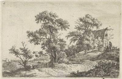 Hus på en sti på en bakke Landskaber med figurer (serietitel) af Anthonie Waterloo