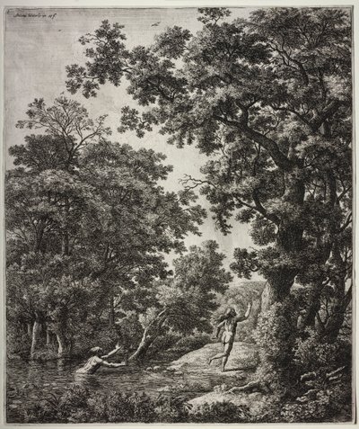 Seks store opretstående landskaber med scener fra Ovids Metamorfoser: Alpheus og Arethusa af Anthonie Waterloo