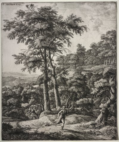 Seks store opretstående landskaber med scener fra Ovids Metamorfoser: Apollo og Daphne af Anthonie Waterloo