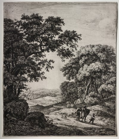Seks store opretstående landskaber med scener fra Det Gamle Testamente af Anthonie Waterloo
