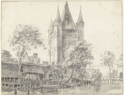 Altenbrücker Tor-byporten og vandmøllen i Lüneburg ved Hamborg af Anthonie Waterloo