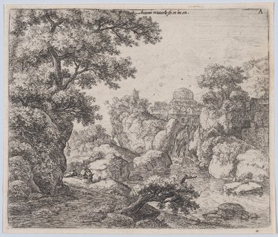 Kuppelen og vandfaldet, 1600-tallet. af Anthonie Waterloo