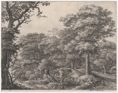 Rejsende hviler i skoven, 1600-tallet. af Anthonie Waterloo