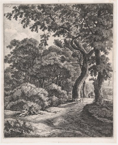 To rejsende hviler i skoven, 1600-tallet., 1600-tallet. af Anthonie Waterloo