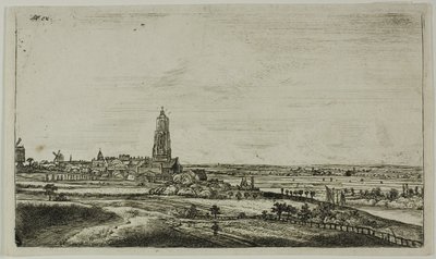 Udsigt over en hollandsk by (Rhenan) af Anthonie Waterloo