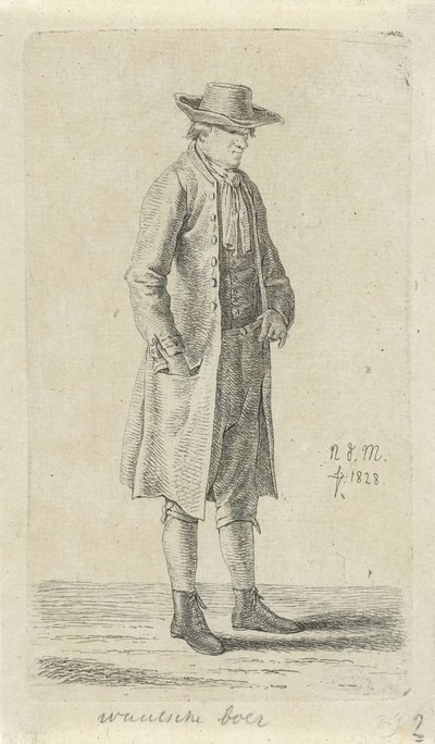 Mand med hånden i jakkelommen Vallonsk bonde (titel på objekt) 12 studiefigurer (serietitel) af Anthonie Willem Hendrik Nolthenius de Man