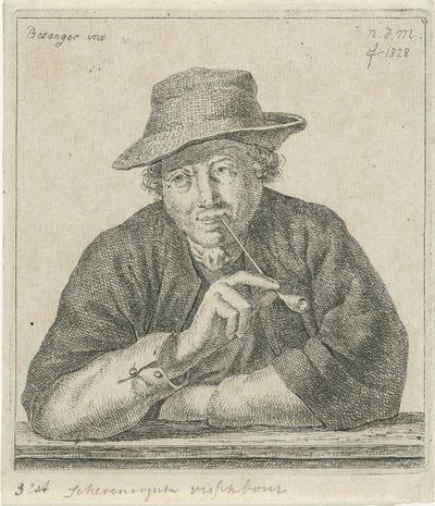 rygende mand Schevingsche fiskeopdrætter (titel på objekt) af Anthonie Willem Hendrik Nolthenius de Man