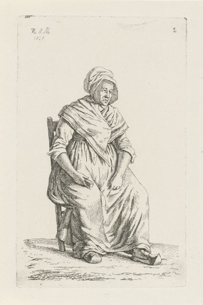 Siddende bondekone fra Vallonien Landmænd og kvindelige landmænd fra Det Forenede Kongerige Holland (serietitel) af Anthonie Willem Hendrik Nolthenius de Man