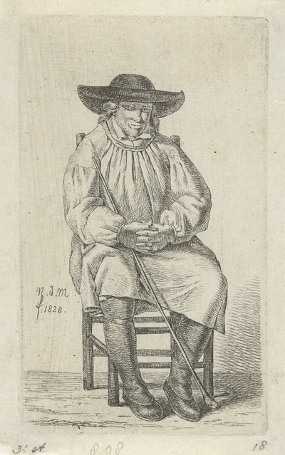 Siddende mand med stok 12 studiefigurer (serietitel) af Anthonie Willem Hendrik Nolthenius de Man
