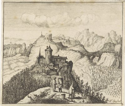 Bjerget landskab med vindrueplukkere af Anthonie de Winter (attributed to)