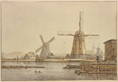 Tre vindmøller ved Amsterdam af Anthonie van Borssom