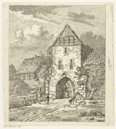 Nogle figurer ved en gammel byport af Anthonie van den Bos