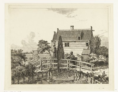 Jan Hanzenpad uden for Raampoort (titel på objekt) Kvinde med barn på en bro nær en lukket port af Anthonie van den Bos