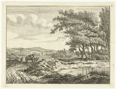Vogn på en landevej nær klitterne af Anthonie van den Bos