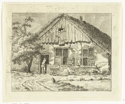 Mand læner sig op ad den nederste dør af en gård i Staphorst (titel på objekt) af Anthonie van den Bos