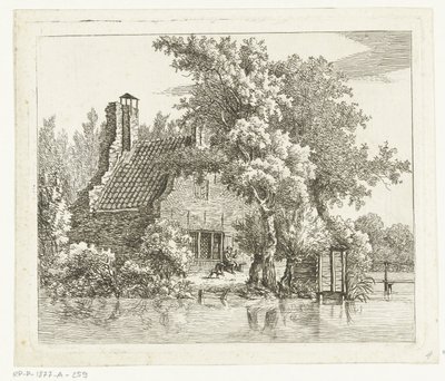 Rygende mand på en bænk foran ruinerne af huset Snaatburg i Maarssen af Anthonie van den Bos
