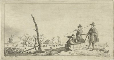 Figurer ved en slæde i et vinterlandskab af Anthonij van der Haer