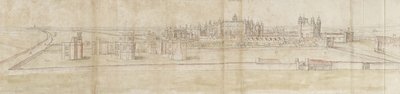 Hampton Court Palace fra nord (pen og brunt blæk og akvarel over svage angivelser med sort kridt) af Anthonis van den Wyngaerde