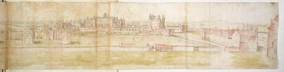Hampton Court Palace fra nord, ca. 1544 (pen, blæk og wc på papir) af Anthonis van den Wyngaerde